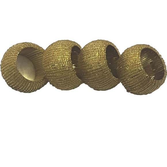 Pier 1 Other - Pier one Gold Fabric Beaded Napkin Rings Set of 4 Dinner Party Set.